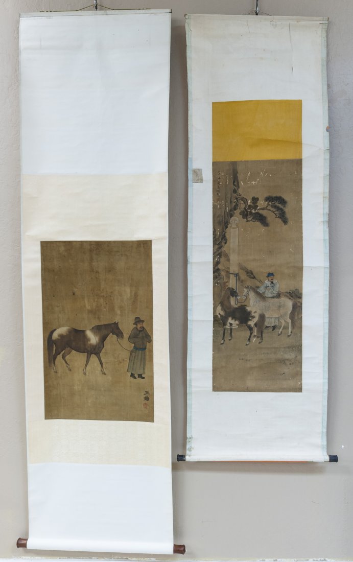 (2) Asian Hand Colored Scrolls. (1 of 10)