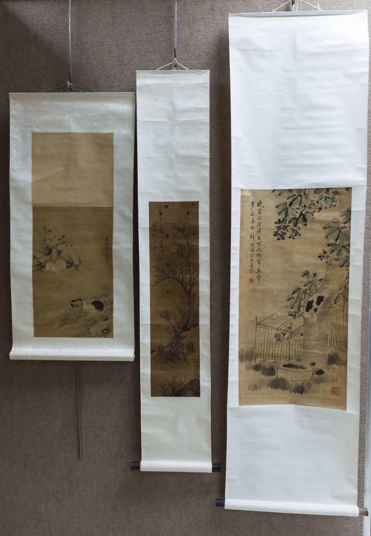 (3) Asian Hand Colored Scrolls. (1 of 10)