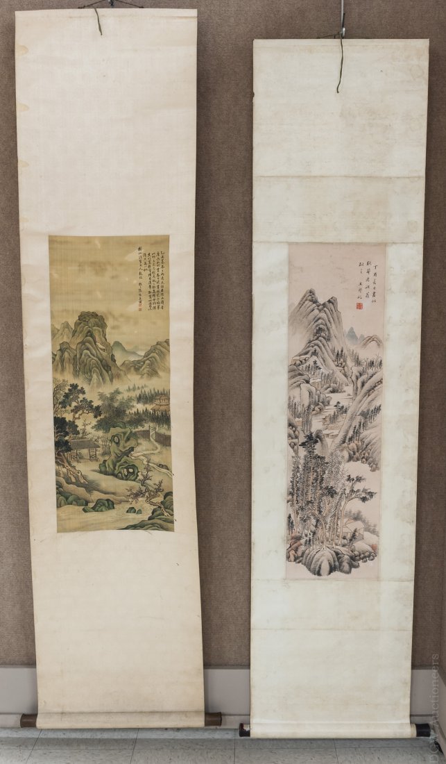 (2) Asian Hand Colored Scrolls. (1 of 10)