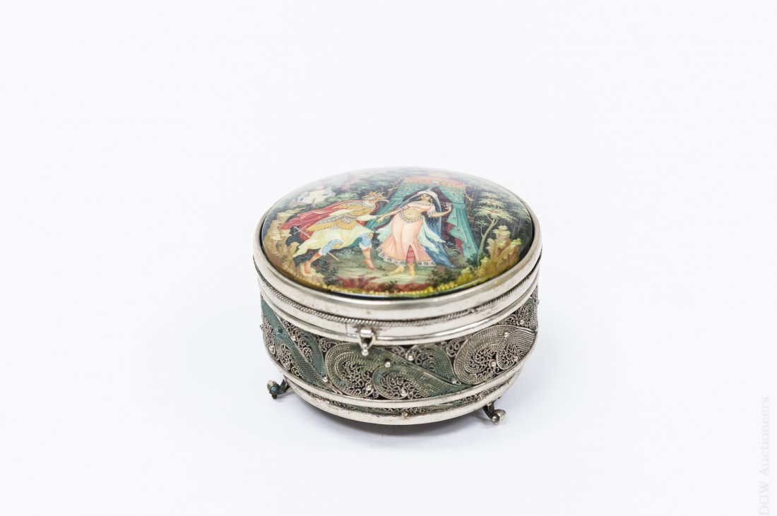 Kopienko Kholui Silver Metal Box with Lacquer Lid. (1 of 7)