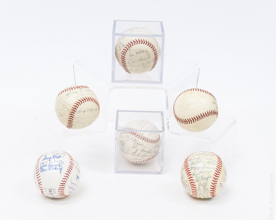 (6) Signed St. Louis Cardinals Baseballs.: Collection of signed St. Louis Cardinals baseballs. Includes 1942, 1943, 1944, 1948, 1949. Each ball is signed by multiple players. Each ball has 15 to 20 signatures. Some signatures include Stan Musi