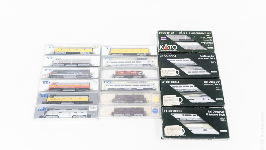 (16) Kato 'N' Scale Locomotives and Railroad Cars. (1 of 4)