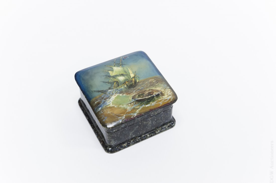 Fedoskino Russian Lacquer Box, Shipwreck. (1 of 7)