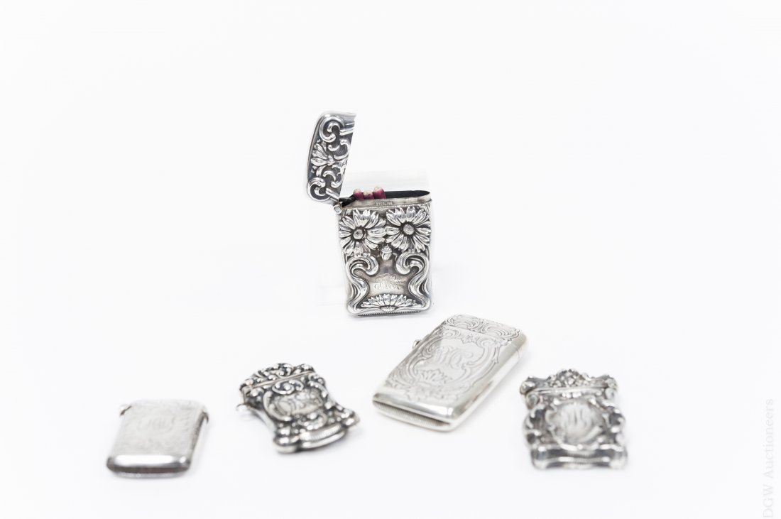 (5) Early 20th C. Sterling Silver match holders. (1 of 5)