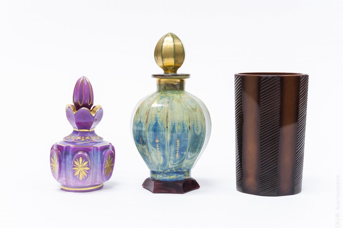 (2) 19th C. Bohemian Scent Bottles and a Beaker. (1 of 6)