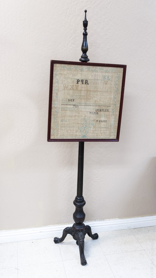 Early 20th C. Fireside Screen with Sampler. (1 of 5)
