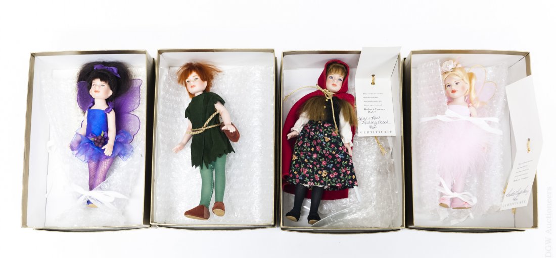 (4) Robert Tonner Dolls in Boxes.: (4) Robert Tonner dolls in original boxes. Powder Puff Fairy (100), #82/500 (with certificate), Sugar Plum Fairy, #113/500, Little Red Riding Hood (201), #3/500 (with certificate) & Peter Pan, #48/50.