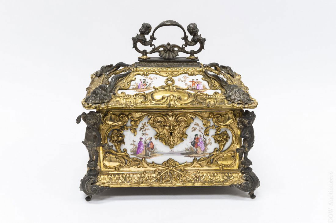 19th C. Gilt Bronze & Porcelain Lidded Box. (1 of 10)