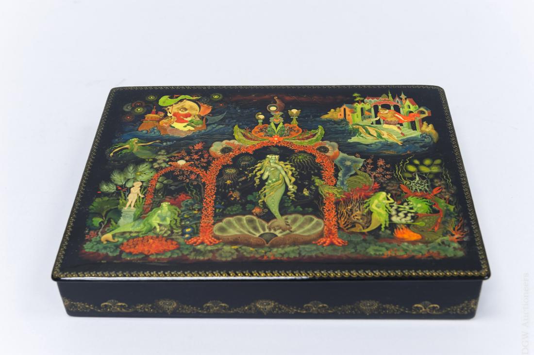 Schelev Palekh Russian Lacquer Box, "Mermaid". (1 of 9)