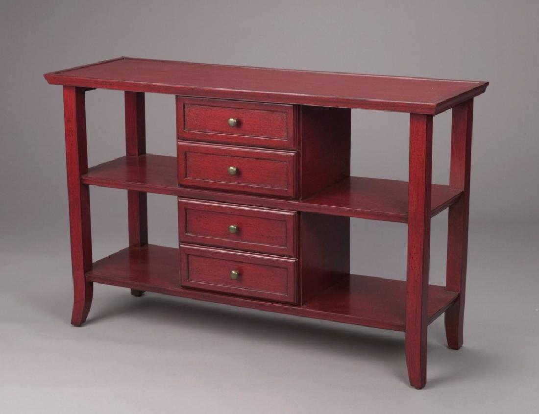 SIDEBOARD-RED FNSH - 4 DRWR: SIDEBOARD-RED FNSH - 4 DRWR Brought in from a store closing. We don't have much information on the pieces from this group. Please email your questions and we'll try answer. Thank you, Artistic Finding
