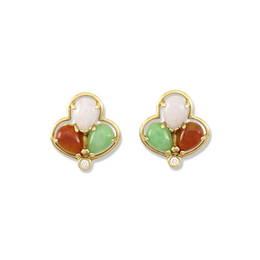 14k Yellow Gold Multi-color Jadeite Jade Earring