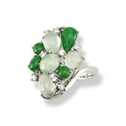 One Of A Kind  14k White Gold Green & Ice Jadeite Jade