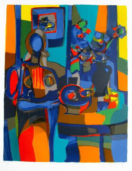 MARCEL MOULY WOMAN SEATED BESIDE TABLE HAND SIGNED: MARCEL MOULY WOMAN SEATED BESIDE TABLE HAND SIGNED LIMITED ED. LITHOGRAPH - Please Email Us At Sales@Artisticfindings.Com For A Full Description On Any Item In The Auction. You May Also Email Any Offe