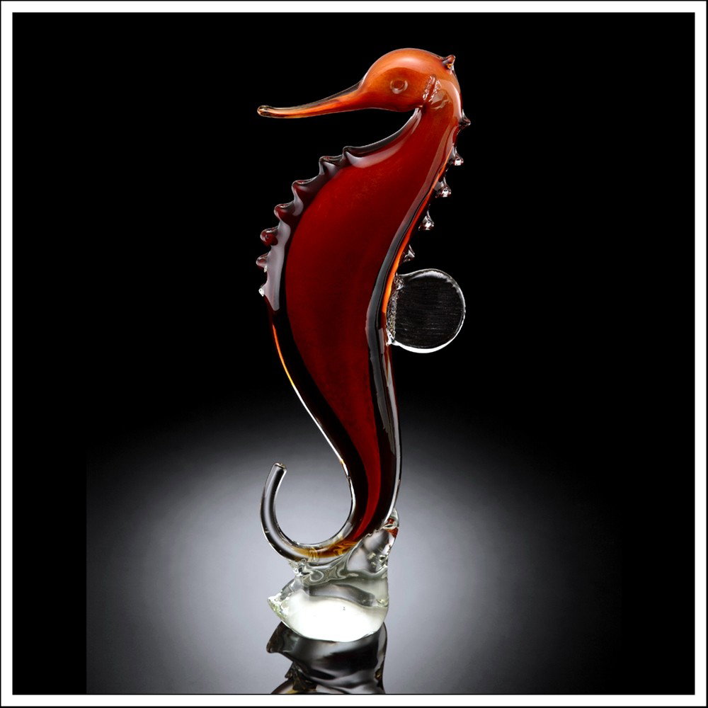 ART GLASS BROWN SEAHORSE: Art Glass Brown Seahorse - Size: 16"H 6"W 3"D - Lbs: 5.5