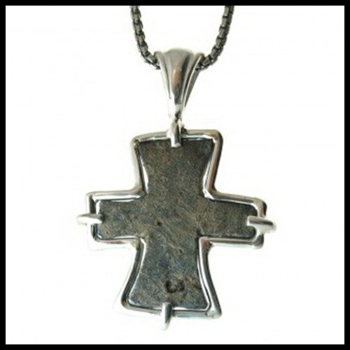 BYZANTINE CROSS, 8TH CENTURY: Chain: Choose Necklace. Measures: 1.75" Tall X 1.25" Wide. Metal: Sterling Silver Frame. A Wonderful Natural Light Brown Patina Highlights This Crude Byazntine Cross Found With Other Artifacts That Da