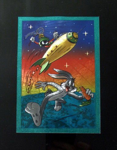 Looney Tunes BUGS BUNNY MARVIN THE MARTIAN on ROCK: This Is A Warner Bros Looney Tunes Framed Foil Art. This Fantastic Animation Features Bugs Bunny And Marvin The Martian As They Appeared In The 1970's Cartoons. This Beautifully Framed And Matted Ar