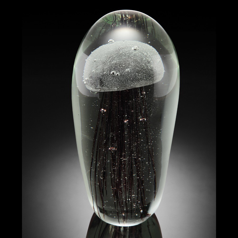 AG Gray Jellyfish 9.5" Glow in: AG Gray Jellyfish 9.5" Glow in - 9.5"H 4"D - GLASS - 8.80Lbs.
