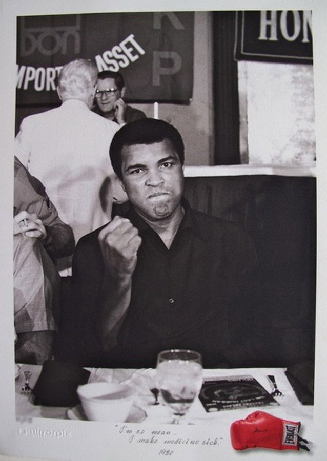 BOXER MUHAMMED ALI I'M SO MEAN MIRRORPIX LTD. EDI: Limited Edition Muhammed Ali Giclee Photograph Titled "I'm So Mean." Ali Poses Before His Fight With Larry Holmes September 1980. This Reads "I'm So Mean, I Make Medicine Sick." Created From The Maste