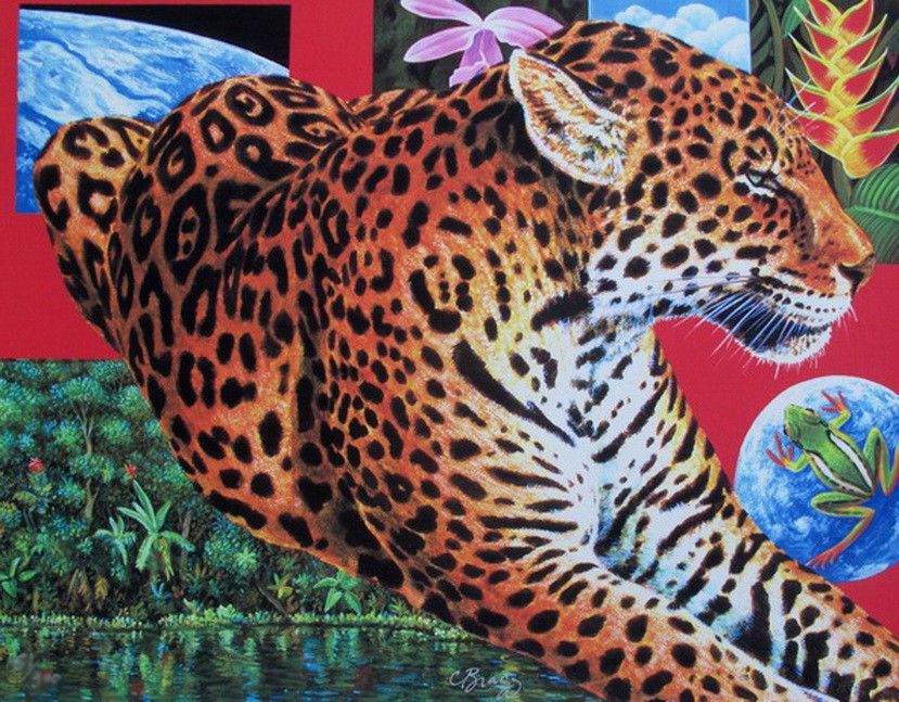 CHARLES LYNN BRAGG LEOPARD PARADISE HAND SIGNED L: Charles Lynn Bragg (A.K.A. Chick Bragg) Limited Edition Hand Signed Giclee Titled "LEOPARD PARADISE". Giclee On Canvas. Hand Signed And Numbered By Bragg. This Piece Is Numbered From A Limited Edition