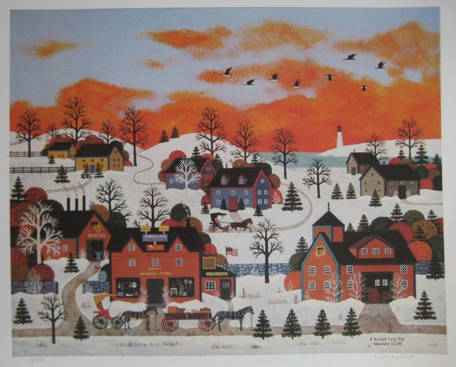 JANE WOOSTER SCOTT A SUNSET LONG AGO HAND SIGNED : Jane Wooster Scott Limited Edition Hand Signed Lithograph Titled "A Sunset Long Ago". This Is Pencil Hand Signed By Jane Wooster Scott. This Piece Is Numbered From An Edition Of 750. Image Size: 11"