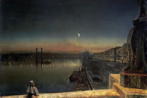 JOHN ATKINSON GRIMSHAW"ROUEN AT NIGHT": This Is A JOHN ATKINSON GRIMSHAW Giclee on CANVAS Titled "ROUEN AT NIGHT"Measuring - 30 x 19 7/8 in.This Giclée is high-resolution and of the highest quality, has a color permanence rating in excess