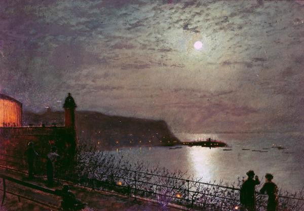 JOHN ATKINSON GRIMSHAW"SCARBOROUGH BY MOONLIGHT": This Is A JOHN ATKINSON GRIMSHAW Giclee on CANVAS Titled "SCARBOROUGH BY MOONLIGHT"Measuring - 22 x 15 1/4 in.This Giclée is high-resolution and of the highest quality, has a color permanence rating