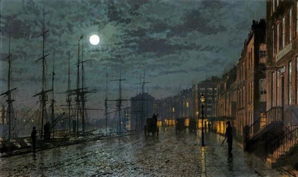 JOHN ATKINSON GRIMSHAW"CITY DOCKS BY MOONLIGHT": This Is A JOHN ATKINSON GRIMSHAW Giclee on CANVAS Titled "CITY DOCKS BY MOONLIGHT"Measuring - 30 x 17 7/8 in.This Giclée is high-resolution and of the highest quality, has a color permanence rating i
