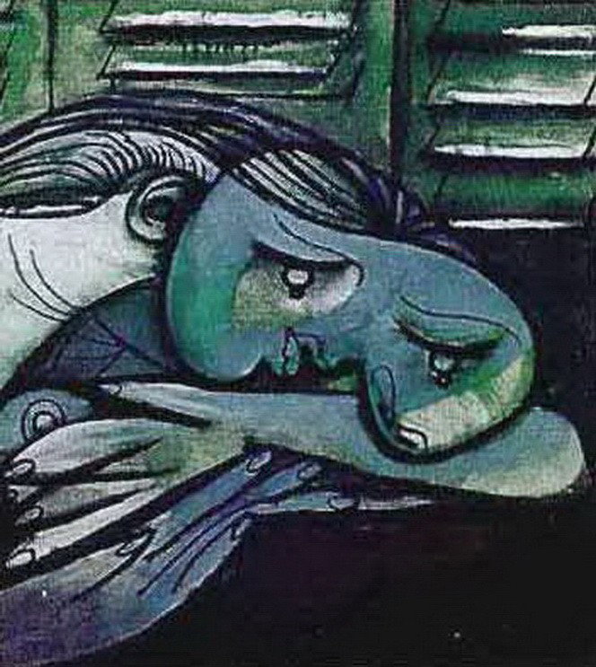 #111 LADY WITH HEAD ON ARMS PICASSO ESTATE SIGNE: Pablo Picasso (Estate Collection Domaine) Giclée Lithograph Print Titled "Lady With Head On Arms." This Artwork Is Magnificent With Brilliant Rich Colors And Visual Sweep. N Authentic Estate Approved