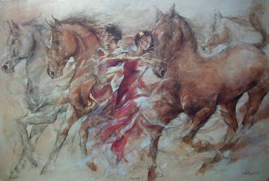 GARY BENFIELD ESCAPADE II HAND SIGNED LIMITED ED: Gary Benfield hand signed serigraph titled "ESCAPADE II." Beautiful mixed media art piece on extra thick arches paper. Measures: 35½" x 24½". Hand signed and numbered by the artist. This is numbered