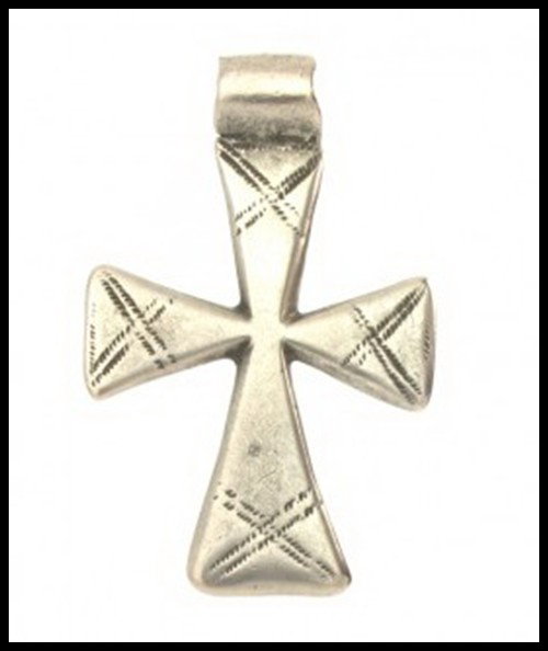 PATTERNED ETHIOPIAN COPTIC CHRISTIAN ANTIQUE CROS: Chain: 20" Sterling Silver Necklace. Measures: 2" Tall X 1.3" Wide. Metal: Silver. Old Sterling Silver Ethiopian Coptic Christian Cross, Some Wear On The Bail Typically Seen Of Genuine Crosses From Th