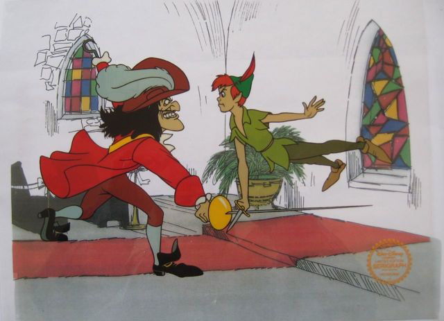 Disney PETER PAN 1953 Original Serigraph Cel: This is a GENUINE Original Limited Edition Serigraph Cel of Peter Pan and Captain Hook from 1953 Walt Disney Studios - "PETER PAN". The classic Story that makes us never grow up since its release in 1