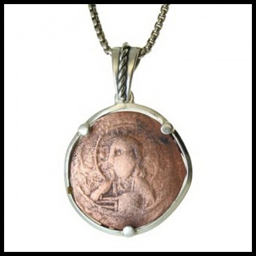 1000 YEAR OLD JESUS CROSS COIN: Diameter: 1.10". Metal: Sterling Silver Frame. The follis was the coin used in everyday transaction during the times of the Byzantine Empire. This follis has been mounted in a custom sterling pendant 