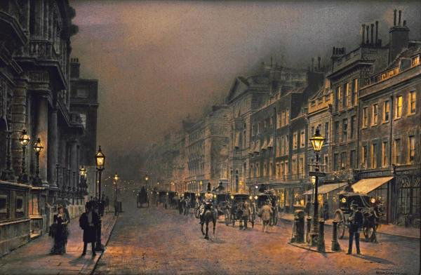 JOHN ATKINSON GRIMSHAW "ST JAMES'S STREET": JOHN ATKINSON GRIMSHAW"ST JAMES'S STREET"30 x 19 5/8 in. Printed on CANVAS This Giclée is high-resolution and of the highest quality, has a color permanence rating in excess of 100 years. Printed on