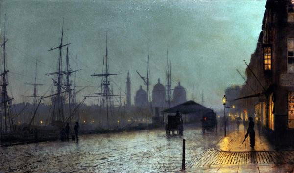 JOHN ATKINSON GRIMSHAW "HUMBER DOCKSIDE, HULL": JOHN ATKINSON GRIMSHAW"HUMBER DOCKSIDE, HULL"36 x 21 1/4 in. Printed on CANVAS This Giclée is high-resolution and of the highest quality, has a color permanence rating in excess of 100 years. Printed