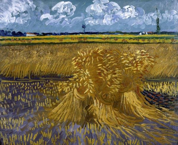 VINCENT VAN GOGH "WHEAT FIELD WITH SHEAVES": VINCENT VAN GOGH"WHEAT FIELD WITH SHEAVES"30 x 24 1/2 in. Printed on CANVAS This Giclée is high-resolution and of the highest quality, has a color permanence rating in excess of 100 years. Printed on