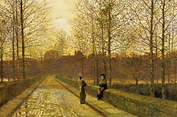 JOHN ATKINSON GRIMSHAW "IN THE GOLDEN GLOAMING": This Is A JOHN ATKINSON GRIMSHAW Giclee on Canvas Titled "IN THE GOLDEN GLOAMING" Measuring - 44 x 29 1/8 in. Printed on CANVAS This Giclée is high-resolution and of the highest quality, has a color