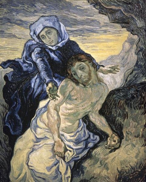 VINCENT VAN GOGH "PIETA (AFTER DELACROIX)": VINCENT VAN GOGH"PIETA (AFTER DELACROIX)"24 1/8 x 30 in. Printed on CANVAS This Giclée is high-resolution and of the highest quality, has a color permanence rating in excess of 100 years. Printed on 