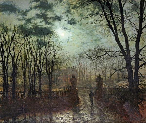 JOHN ATKINSON GRIMSHAW "AT THE PARK GATE": JOHN ATKINSON GRIMSHAW"AT THE PARK GATE"30 x 25 1/4 in. Printed on CANVAS This Giclée is high-resolution and of the highest quality, has a color permanence rating in excess of 100 years. Printed on C