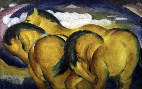 FRANZ MARC "LITTLE YELLOW HORSES": FRANZ MARC"LITTLE YELLOW HORSES"30 x 18 7/8 in. This Giclée is high-resolution and of the highest quality, has a color permanence rating in excess of 100 years. Printed on Canvas, this beautiful piec
