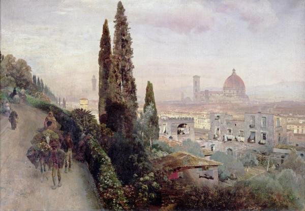 OSWALD ACHENBACH "FLORENCE": OSWALD ACHENBACH"FLORENCE"30 x 20 3/4 in. This Giclée is high-resolution and of the highest quality, has a color permanence rating in excess of 100 years. Printed on Canvas, this beautiful piece of a