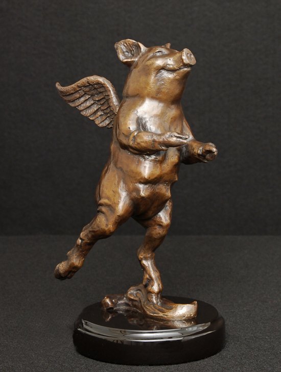 "Hog Heaven" by Bradley Lorang: "Hog Heaven" by Bradley Lorang - This charming sculpture by California artist Bradley Lorang depicts a smiling pig with wings, floating above the clouds. - pure bronze. The sculpture is finished with 