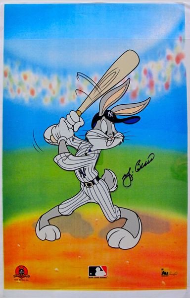 YOGI BERRA HAND SIGNED BUGS BUNNY N.Y YANKEES BAS: YOGI BERRA Hand Signed BUGS BUNNY N.Y YANKEES BASEBALL Large Sericel This is a Limited Edition Sericel of Warner Bros Looney Tunes BUGS BUNNY This cel is hand signed by baseball great Yogi Berra! Guar
