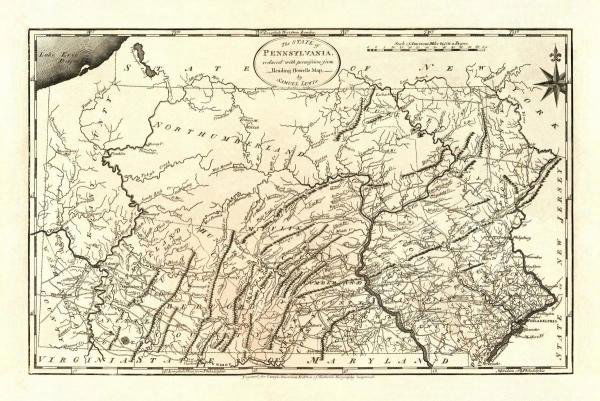 STATE OF PENNSYLVANIA, 1795": This Is A MATHEW CAREY Giclee on Canvas Titled "STATE OF PENNSYLVANIA, 1795" Measuring - 44 x 29 1/2 in. This Giclée is high-resolution and of the highest quality, has a color permanence rating in ex