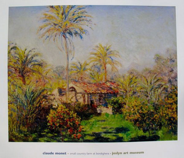 CLAUDE MONET SMALL COUNTRY FARM AT BORDIGHERA PLA: Claude Monet Lithograph Titled " Small Country Farm At Bordighera" (Year Of Original: 1884). Paper Size: 26" X 30", Image Size: 20" X 25". Printed On Thick Quality Paper Stock. Signed In The Plate. Un