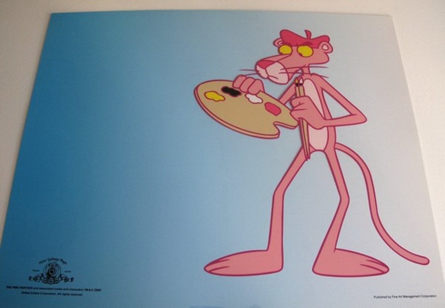 PINK PANTHER PINKASSO CEL MGM STAMPED SERICEL: This Is An Exquisite Limited Edition Sericel — Created From An Actual Image Used In The Original Animated Series — With The Official Mgm & United Artist Corporation Trade Mark Seals. Own This Nost