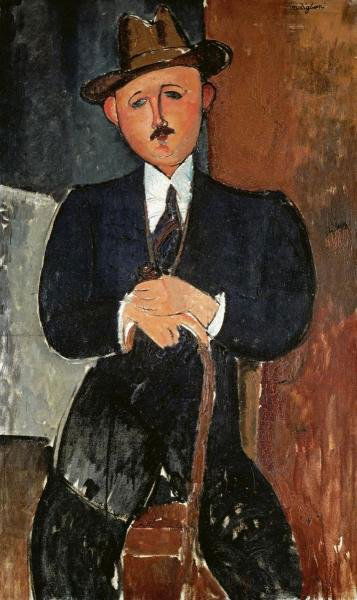AMEDEO MODIGLIANI "SEATED MAN (LEANING ON A CANE: Amedeo Modigliani"Seated Man (Leaning On A Cane)"23 7/8 X 40 In. This Giclée Is High-Resolution And Of The Highest Quality, Has A Color Permanence Rating In Excess Of 100 Years. Printed On Canvas, Th