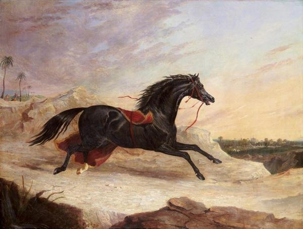 JOHN FREDERICK HERRING "ARABS CHASING A LOOSE A: This Is A John Frederick Herring Giclee On Canvas Titled "Arabs Chasing A Loose Arab Horse In An Eastern Landscape" Measuring - 44 X 33 1/4 In. This Giclée Is High-Resolution And Of The Highest Quali
