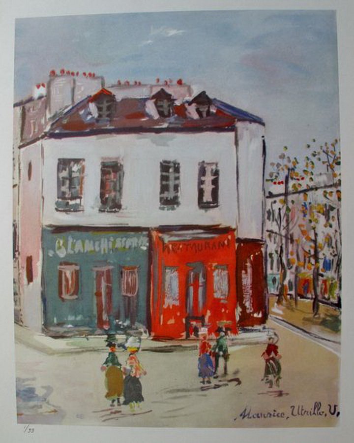 MAURICE UTRILLO LA BLANCHISSERIE DE LA BASTILLE : Maurice Utrillo Lithograph Titled "La Blanchisserie De La Bastille". This Piece Is Plate Signed Which Means It Has A Copy Of Utrillo'S Signature. Pencil Numbered From An Edition Size Of 99. Paper Meas