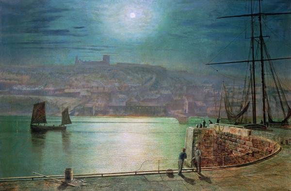 JOHN ATKINSON GRIMSHAW "WHITBY HARBOUR BY MOONLI: This Is A John Atkinson Grimshaw Giclee On Canvas Titled "Whitby Harbour By Moonlight" Measuring - 44 X 28 7/8 In. This Giclée Is High-Resolution And Of The Highest Quality, Has A Color Permanence Ra