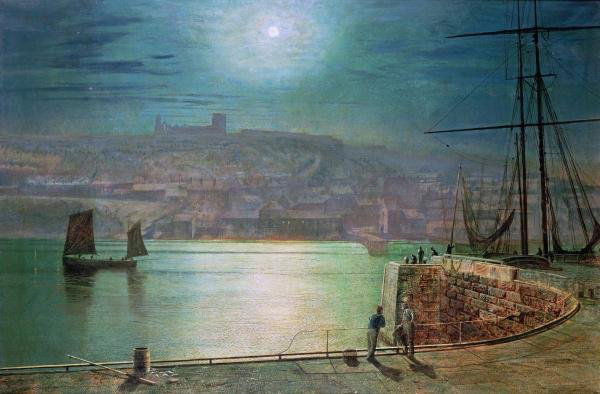 JOHN ATKINSON GRIMSHAW "WHITBY HARBOUR BY MOONL: John Atkinson Grimshaw"Whitby Harbour By Moonlight"40 X 26 1/4 In. This Giclée Is High-Resolution And Of The Highest Quality, Has A Color Permanence Rating In Excess Of 100 Years. Printed On Canvas,